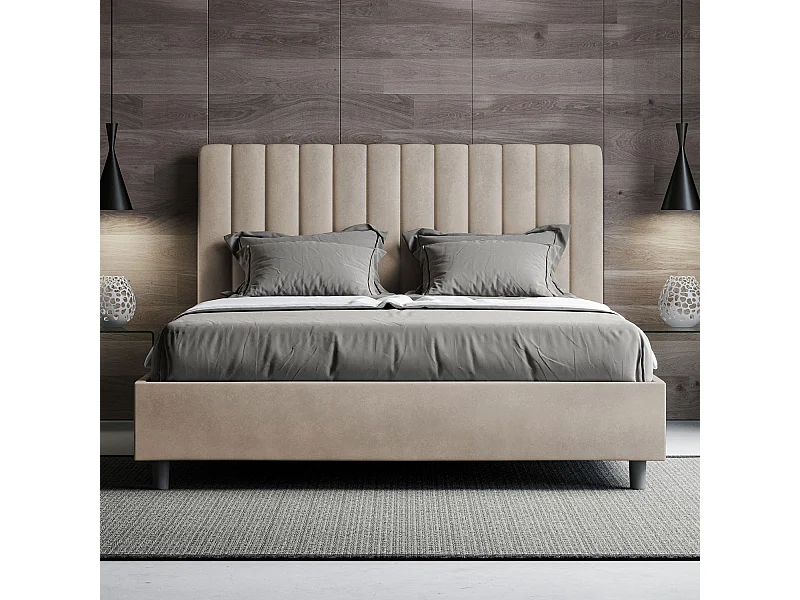 Lit coffre rembourré 160x200 microfibre sable Agueda