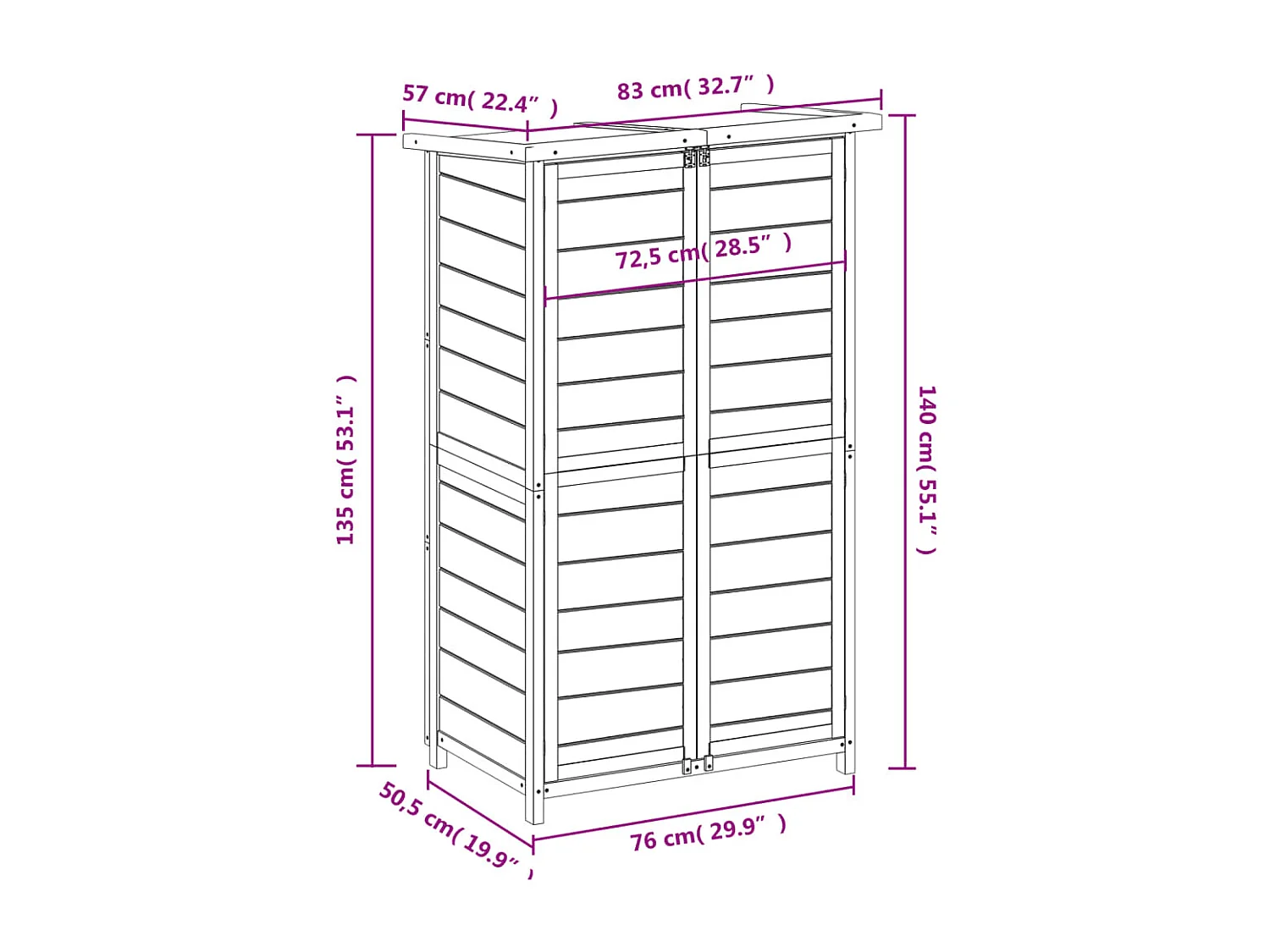 Abri à outils de jardin moka 83x57x140 bois massif pin