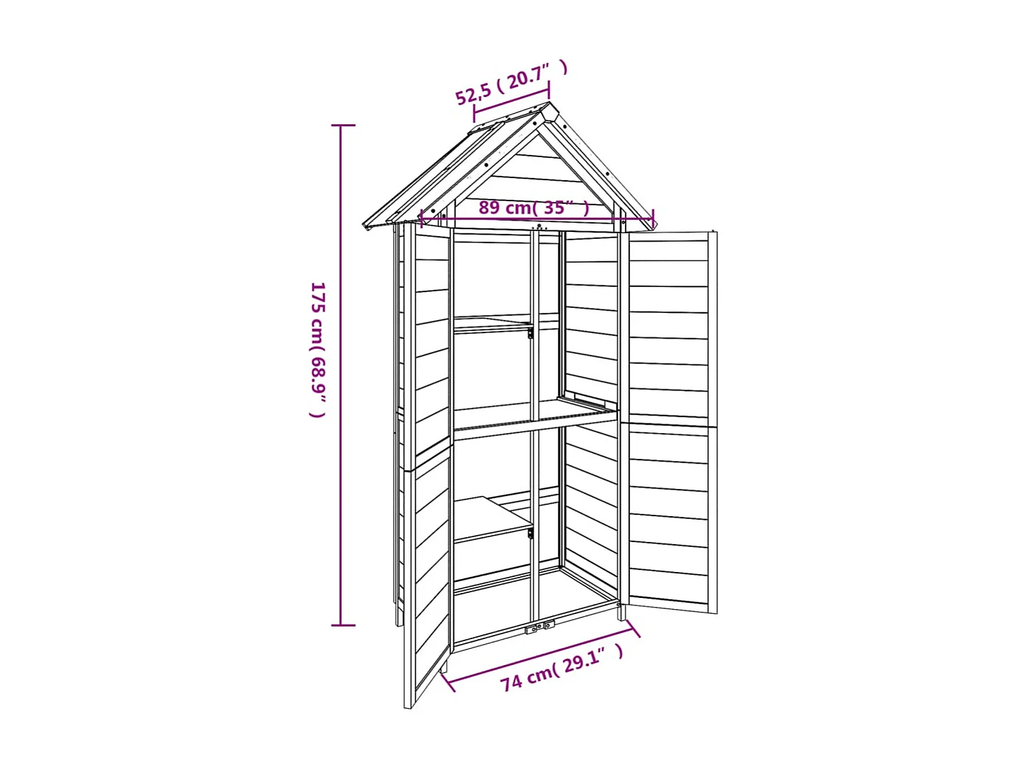 Abri à outils de jardin marron 89x52,5x175 bois massif pin