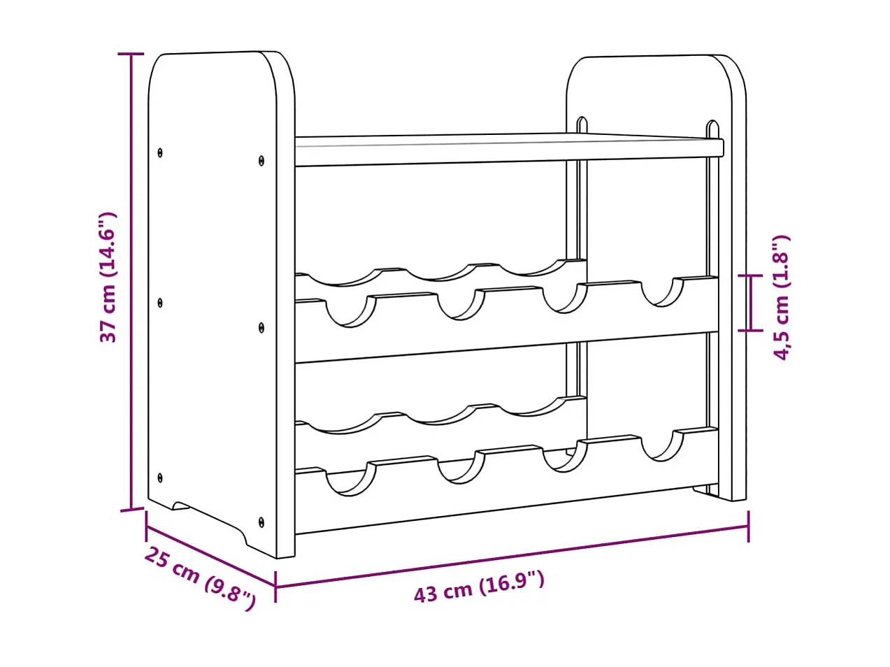 Casier à vin avec panneau supérieur 43x25x37 bois pin massif