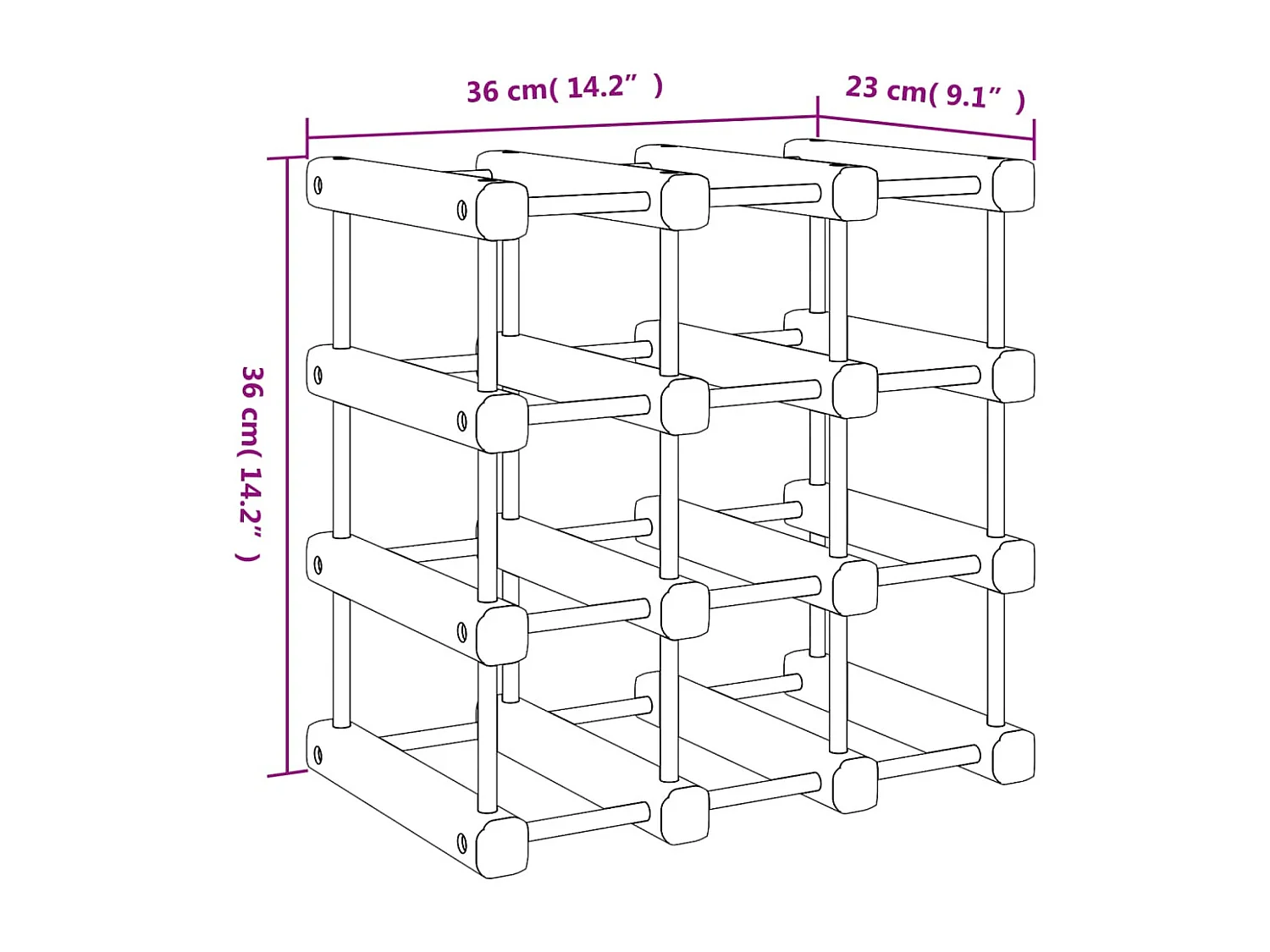 Casier à vin pour 12 bouteilles 36x23x36 bois massif de pin