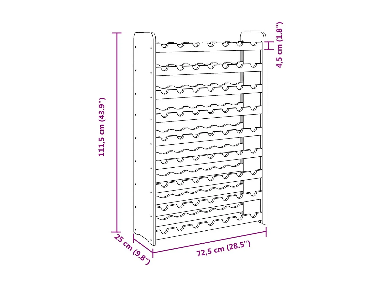 Casier à vin 72,5x25x111,5 Bois de pin massif