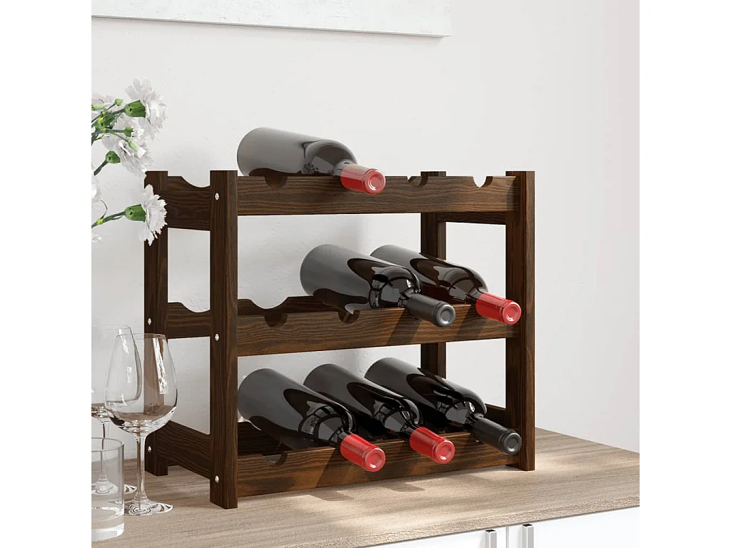 Casier à bouteilles pour 12 bouteilles marron bois pin solide