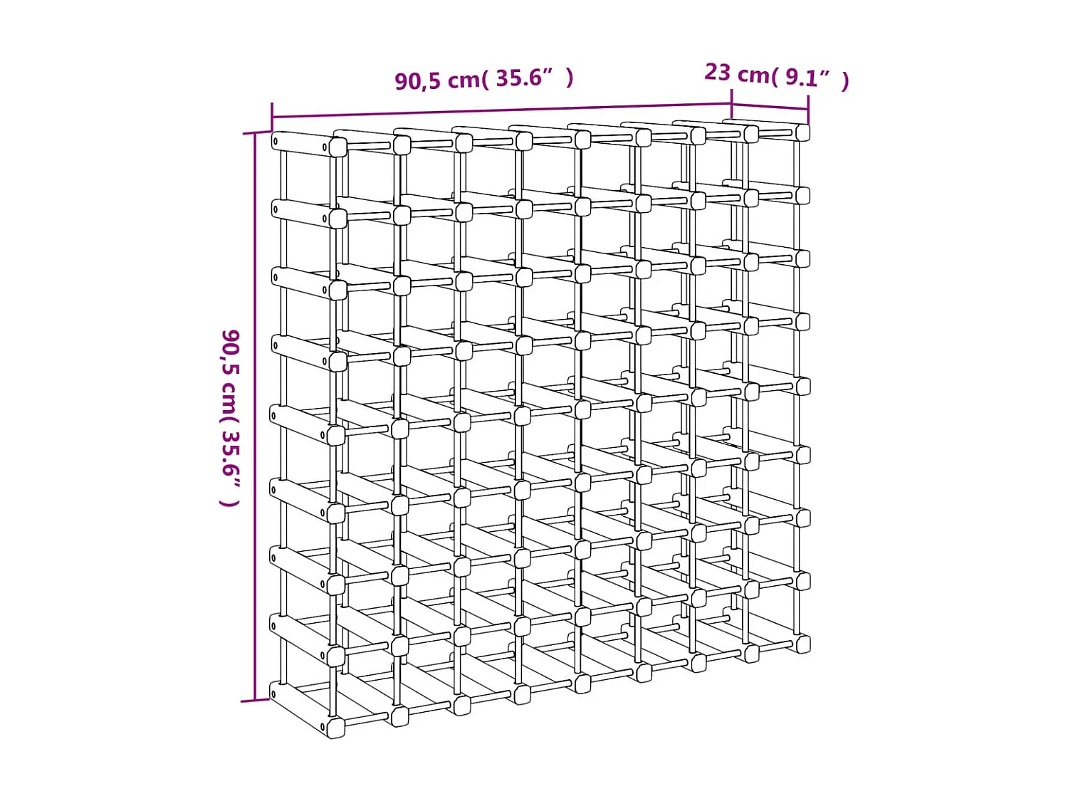 Casier à vin pour 72 bouteilles 90,5x23x90,5 pin massif