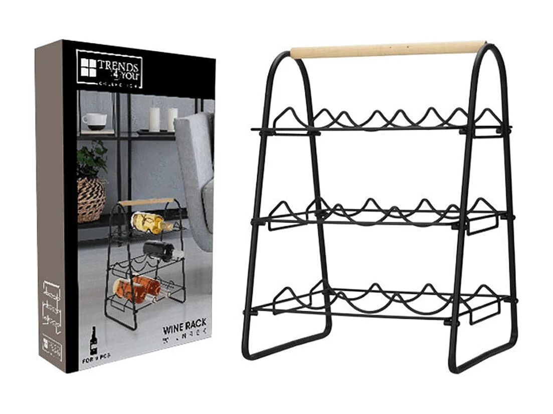 Home&Styling Casier à vin pour 9 bouteilles métal noir et naturel