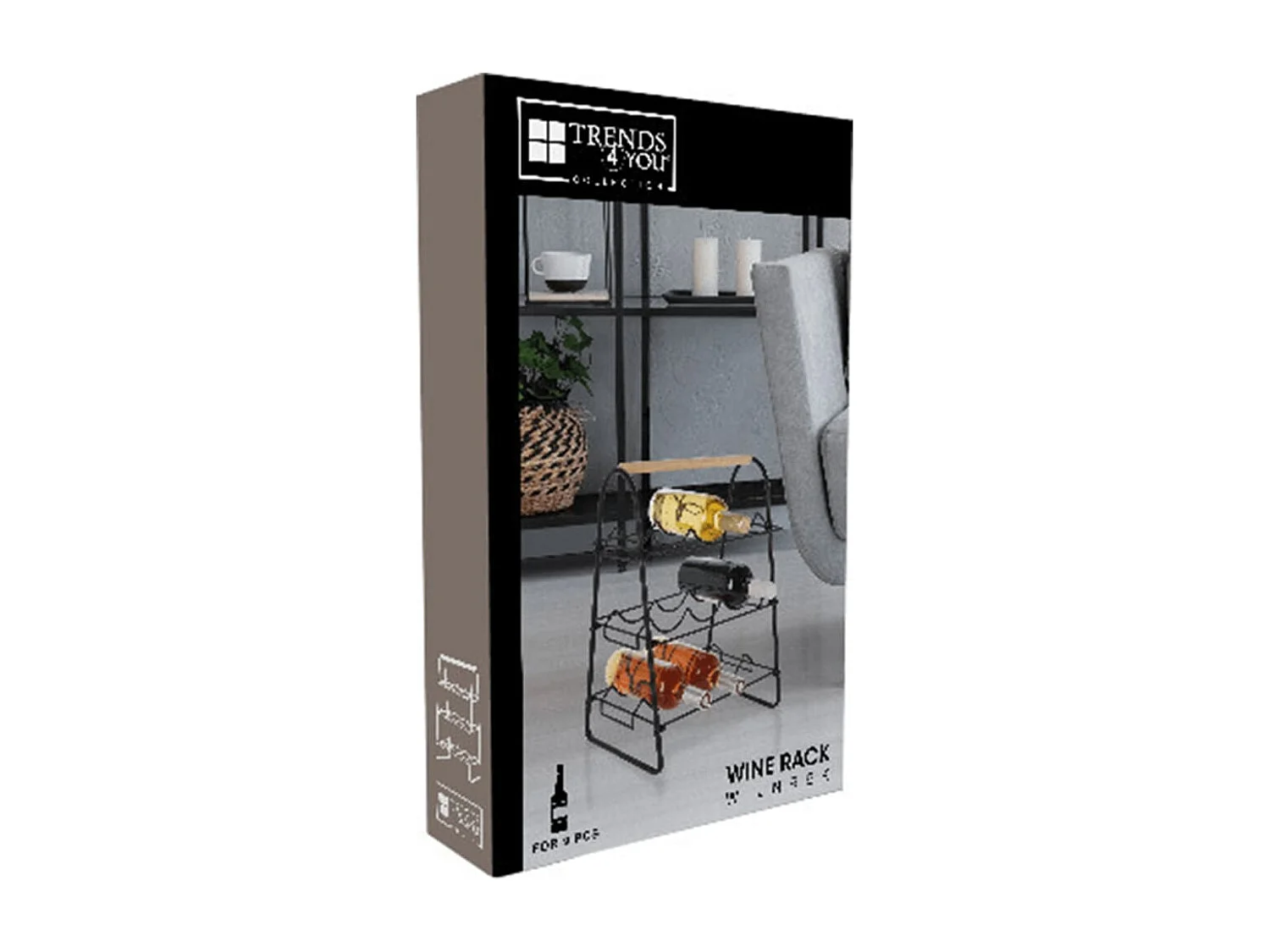 Home&Styling Casier à vin pour 9 bouteilles métal noir et naturel