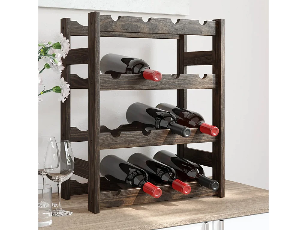 Casier à bouteilles pour 16 bouteilles noir bois pin solide