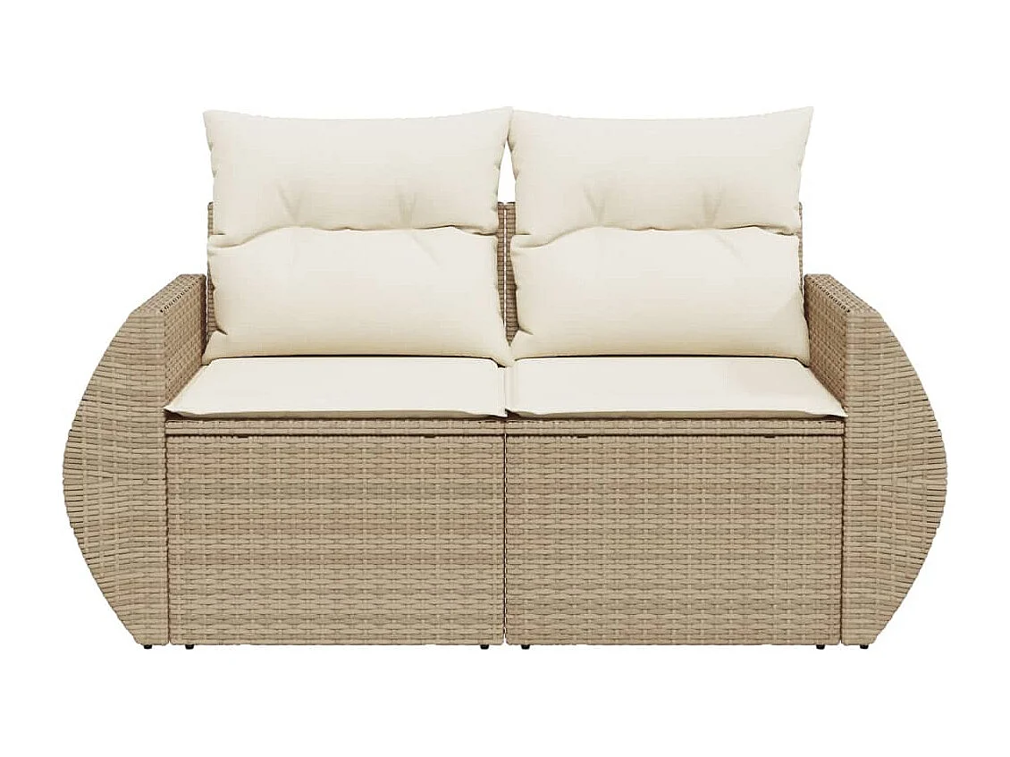 Canapé de jardin avec coussins 2 places beige résine tressée