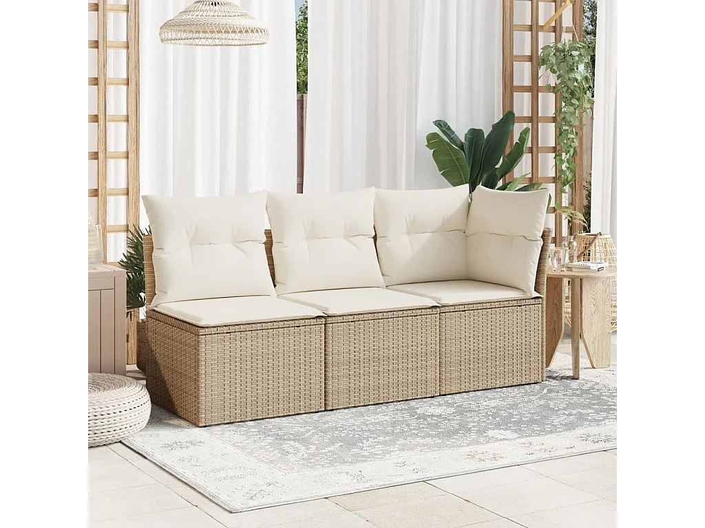 Canapé de jardin sans accoudoirs coussins beige résine tressée