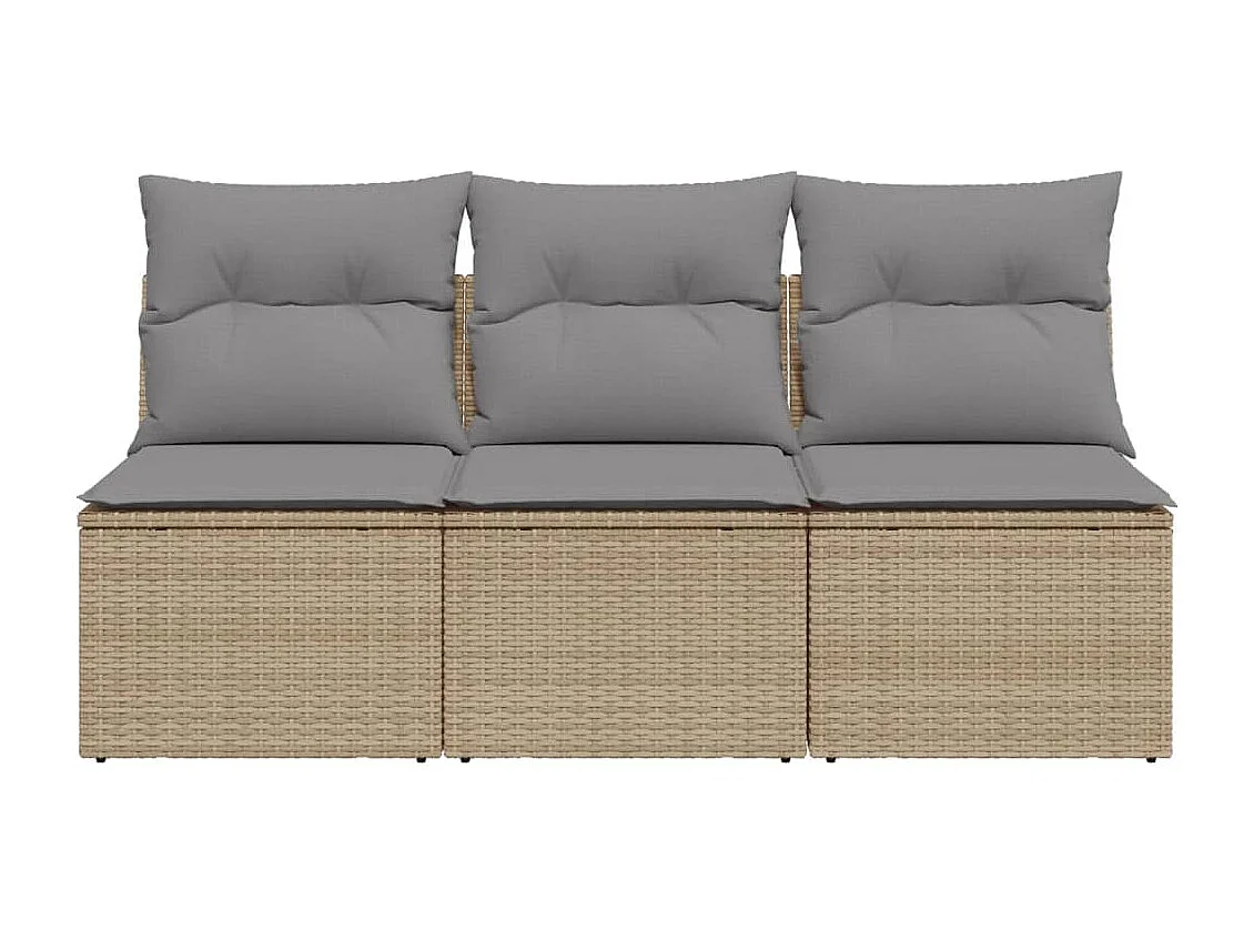 Canapé de jardin avec coussins 3 places beige résine tressée