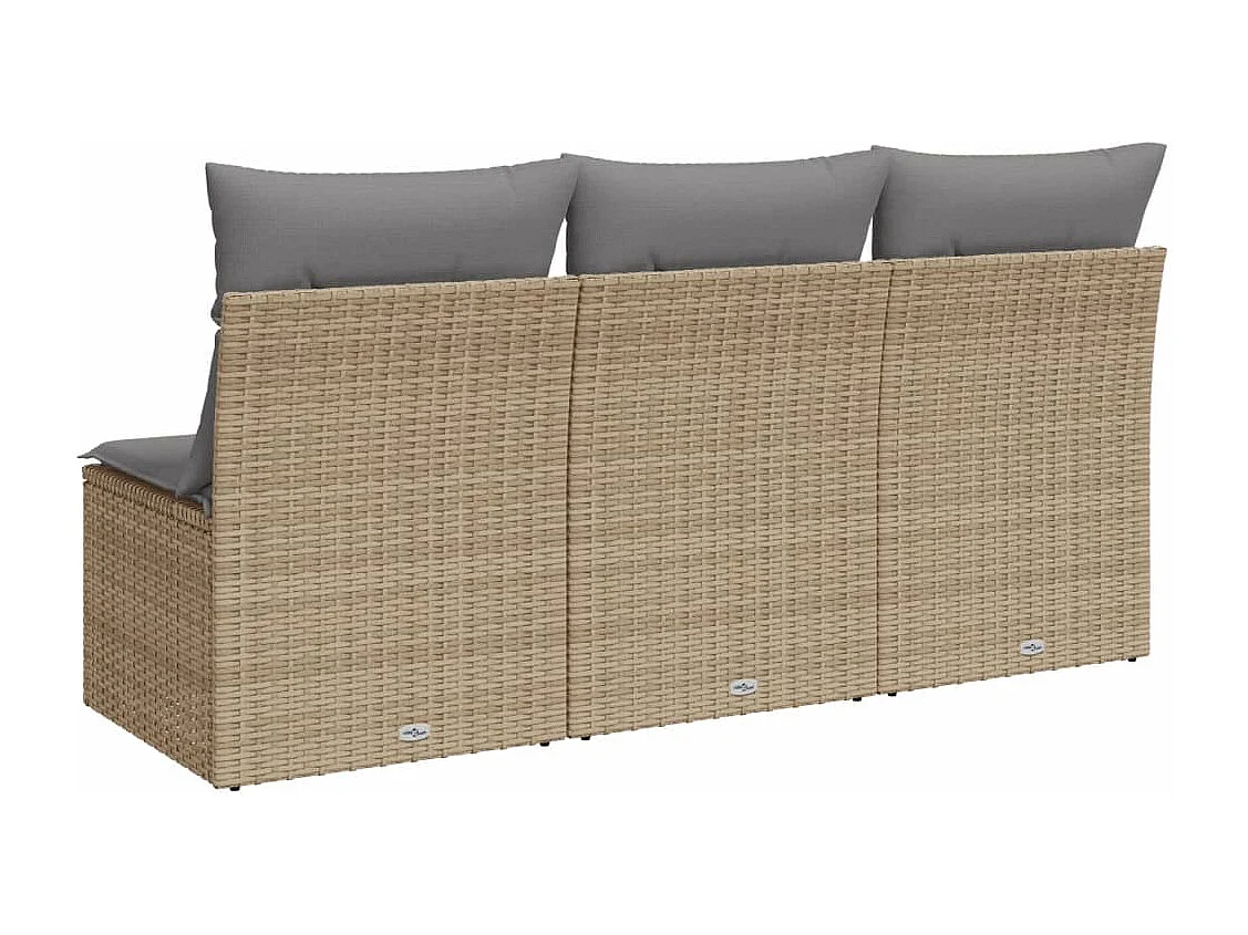 Canapé de jardin avec coussins 3 places beige résine tressée