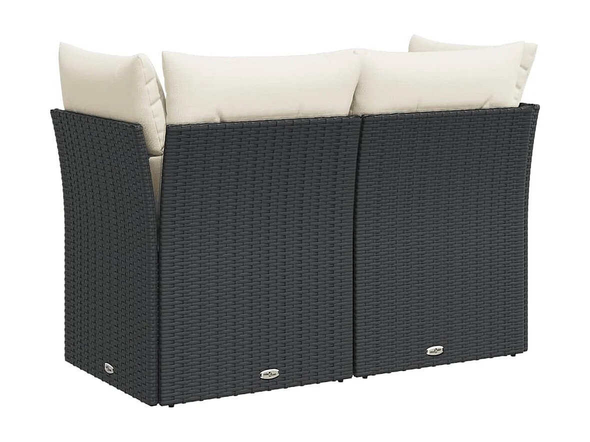 Canapé de jardin avec coussins 2 places noir résine tressée