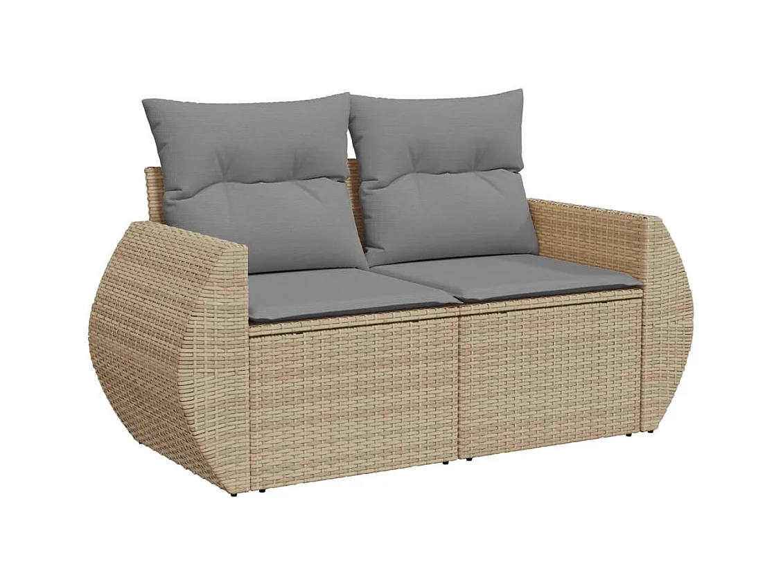 Canapé de jardin avec coussins 2 places beige résine tressée