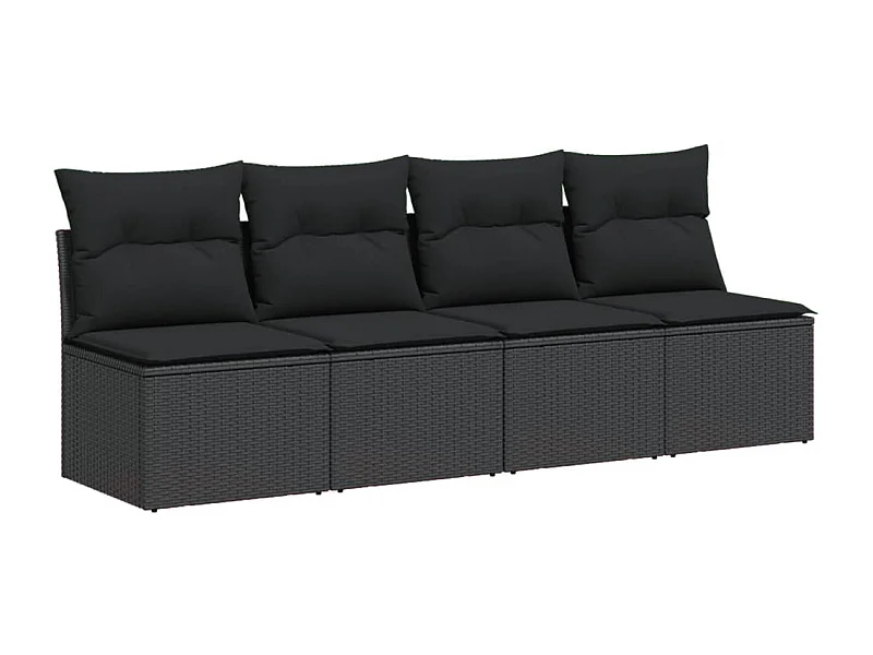 Canapé de jardin avec coussins 4 places noir résine tressée