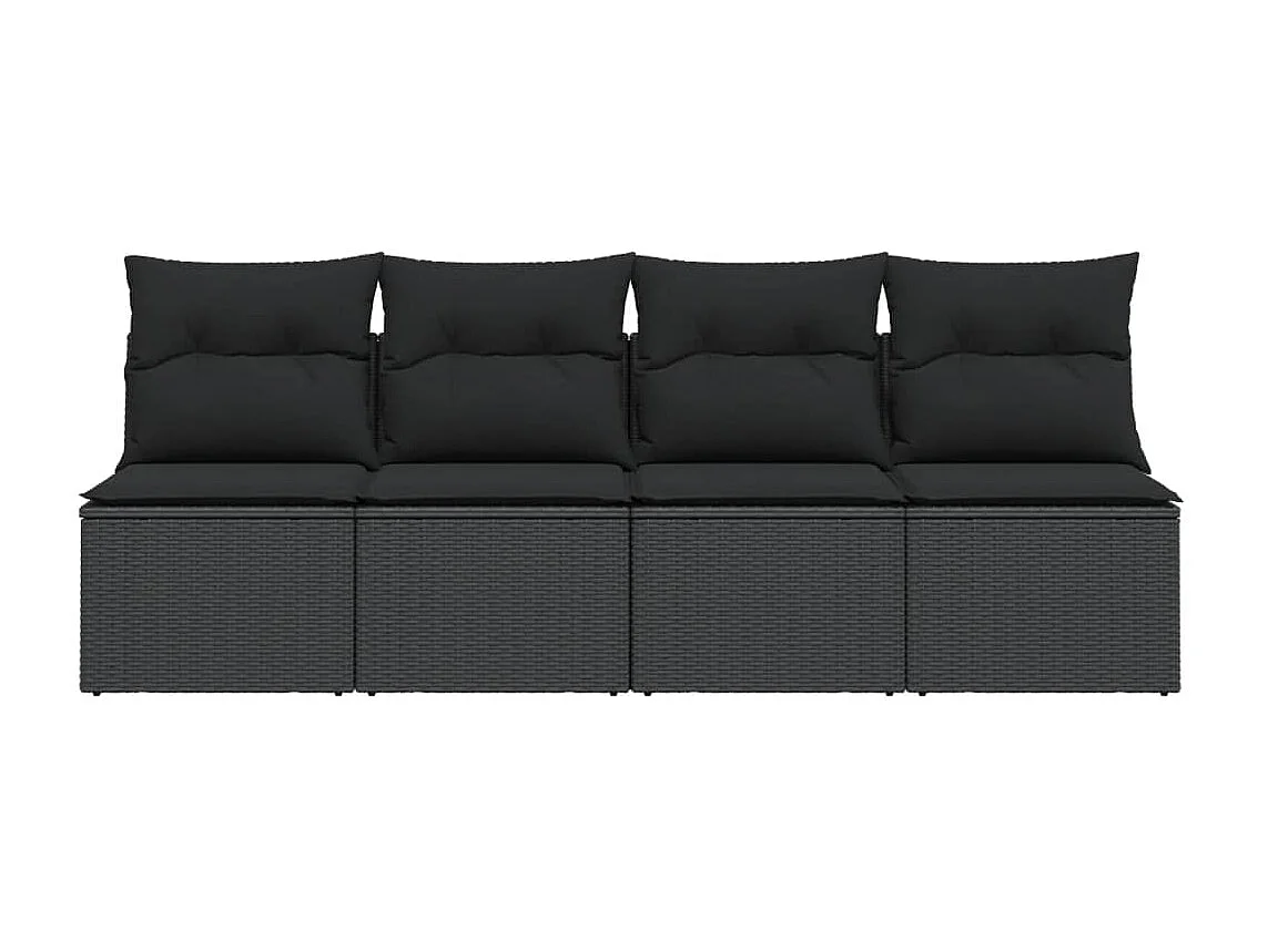 Canapé de jardin avec coussins 4 places noir résine tressée