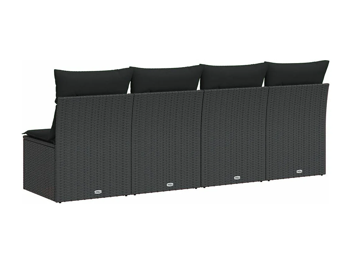 Canapé de jardin avec coussins 4 places noir résine tressée