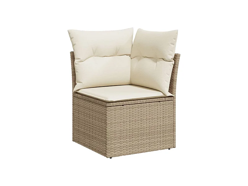 Canapé d'angle de jardin avec coussins beige résine tressée