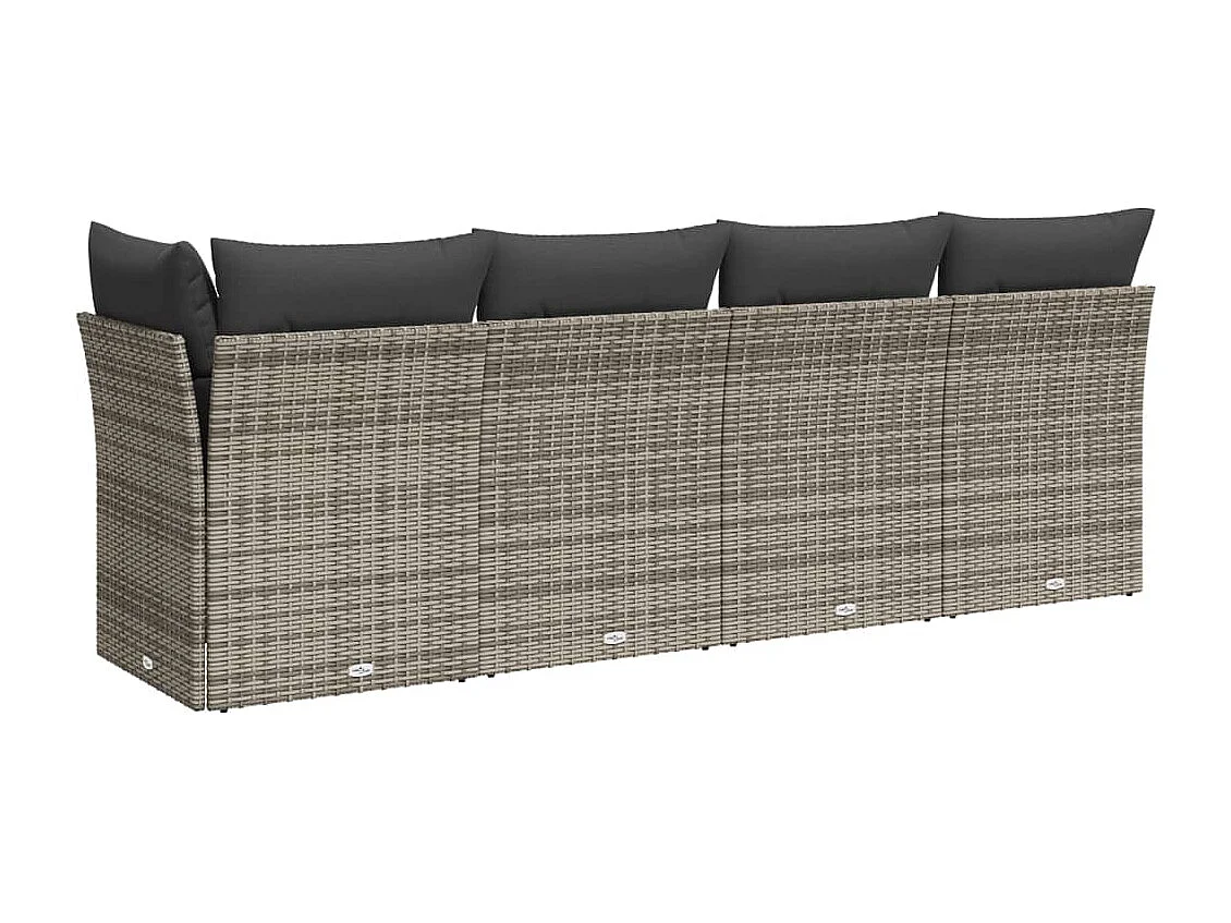 Canapé de jardin 4 places avec coussins gris résine tressée