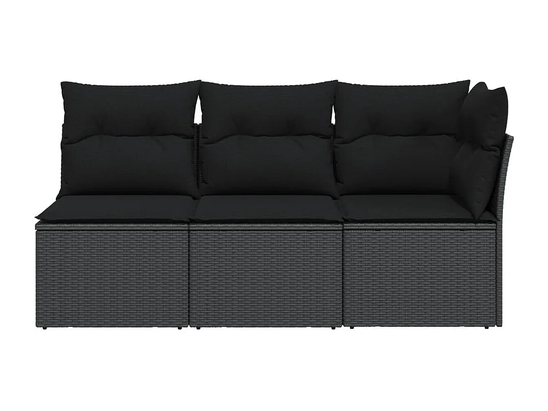 Canapé de jardin avec coussins 3 places noir résine tressée