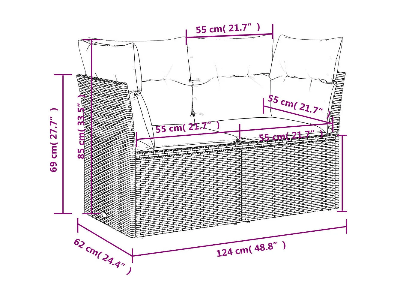 Canapé de jardin avec coussins 2 places beige résine tressée