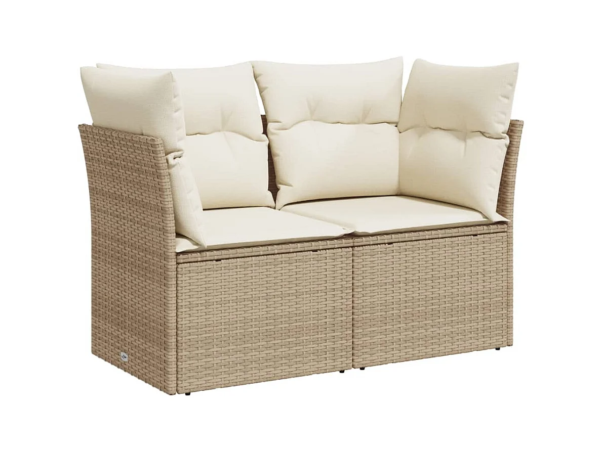 Canapé de jardin avec coussins 2 places beige résine tressée