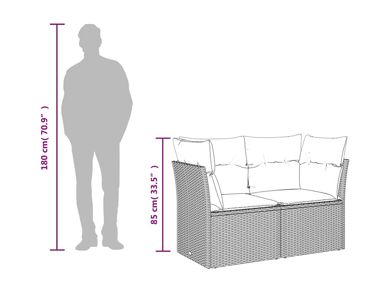 Canapé de jardin avec coussins 2 places beige résine tressée