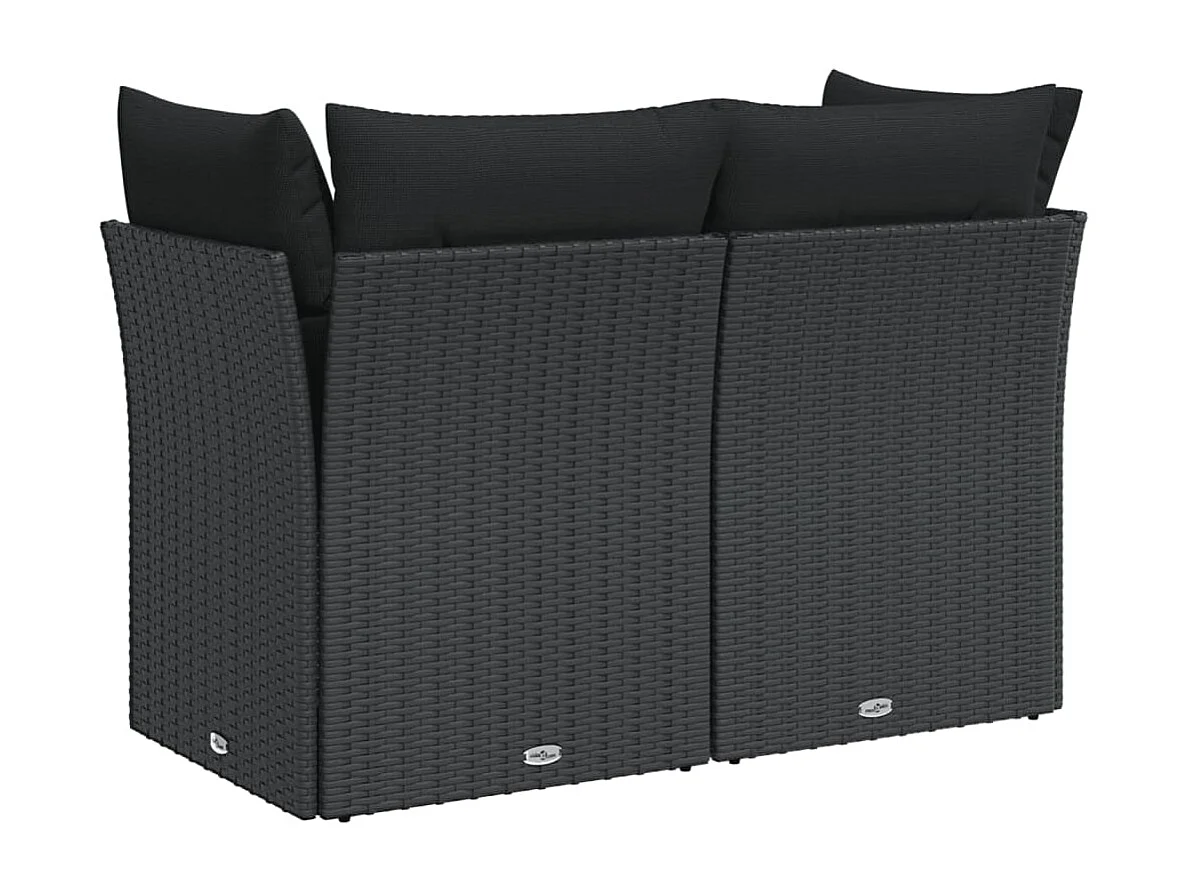 Canapé de jardin avec coussins 2 places noir résine tressée