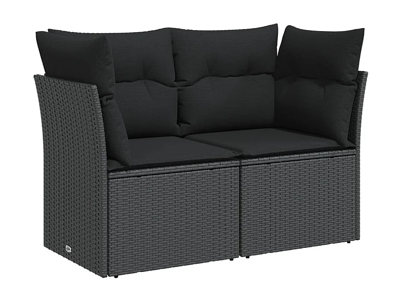 Canapé de jardin avec coussins 2 places noir résine tressée