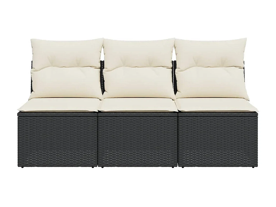 Canapé de jardin avec coussins 3 places noir résine tressée