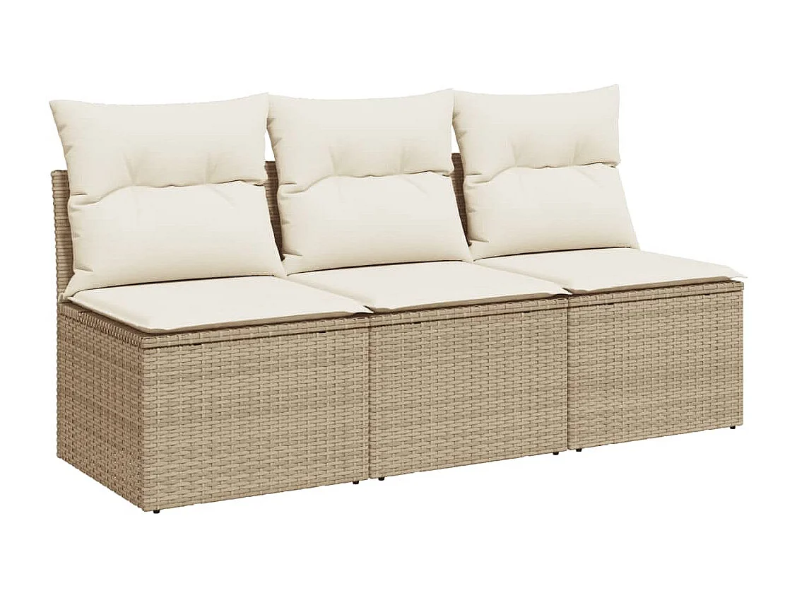 Canapé de jardin avec coussins 3 places beige résine tressée