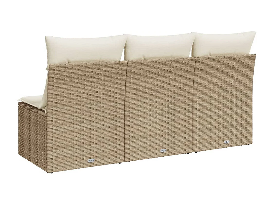 Canapé de jardin avec coussins 3 places beige résine tressée