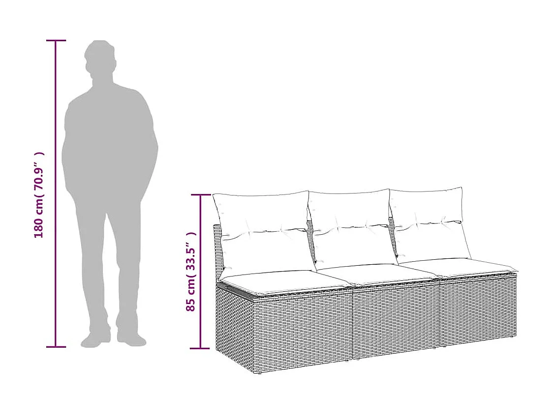 Canapé de jardin avec coussins 3 places beige résine tressée