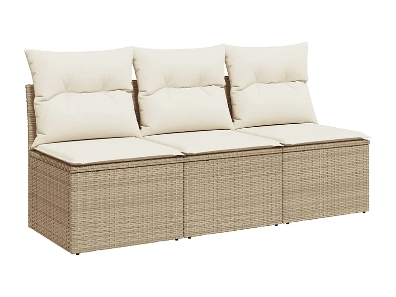 Canapé de jardin avec coussins 3 places beige résine tressée