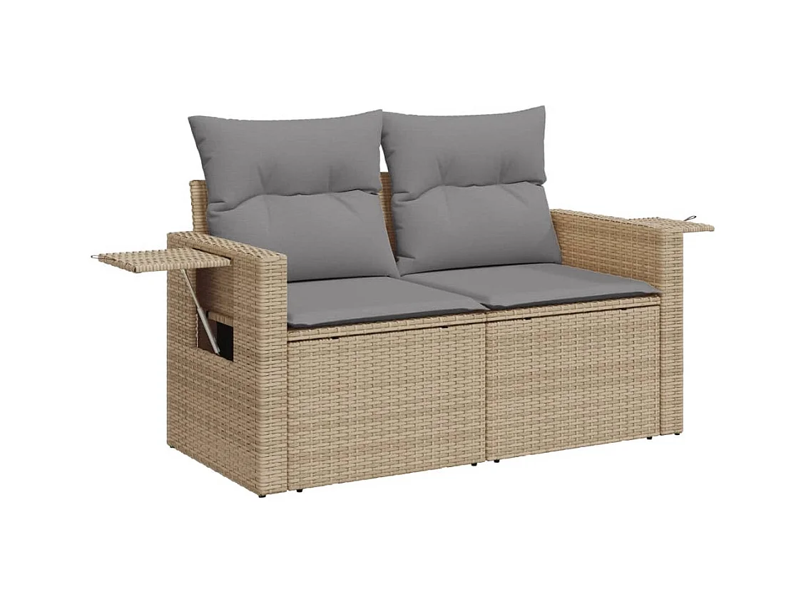 Canapé de jardin avec coussins 2 places beige résine tressée