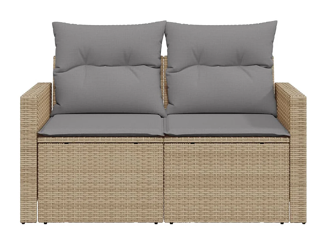 Canapé de jardin avec coussins 2 places beige résine tressée