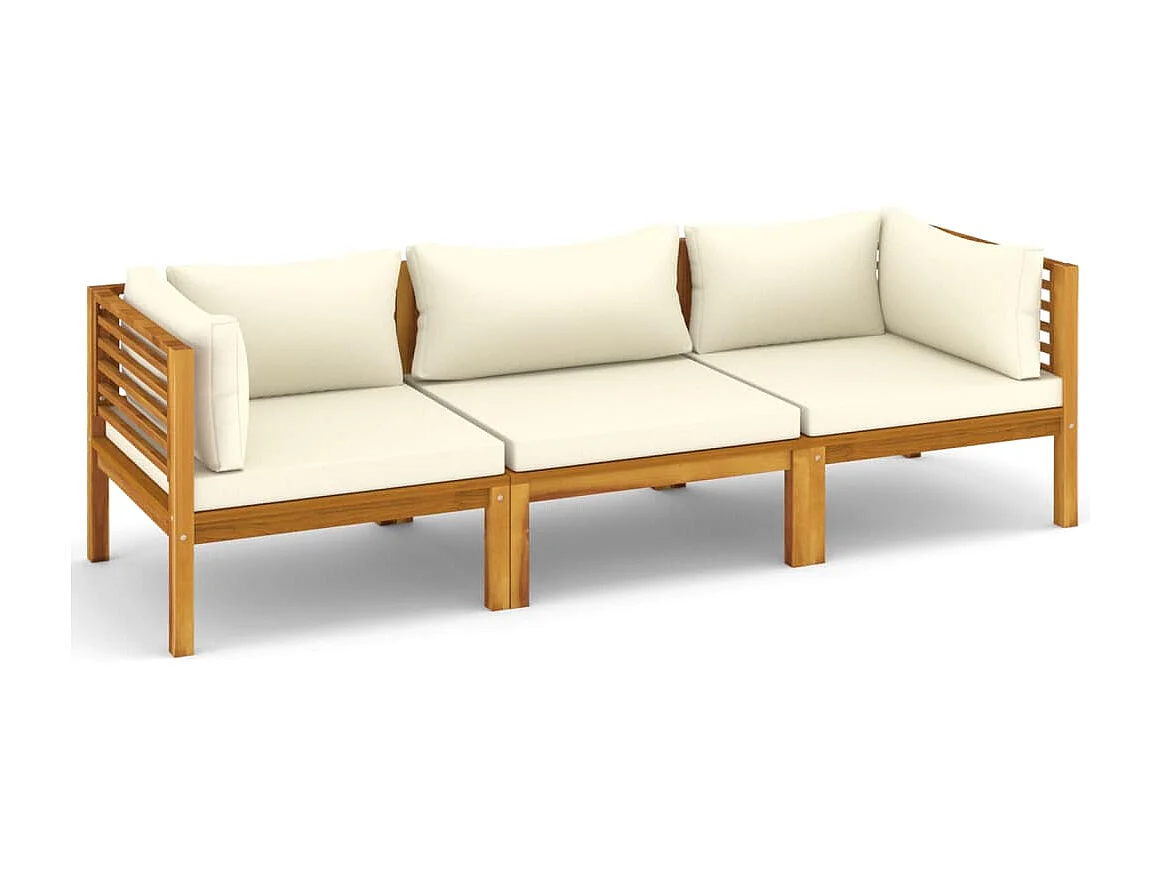 Canapé de jardin 3 places et coussin crème Bois d'acacia massif