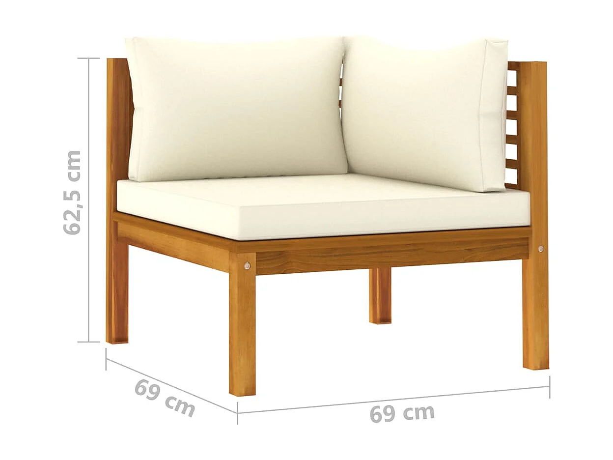 Canapé de jardin 3 places et coussin crème Bois d'acacia massif