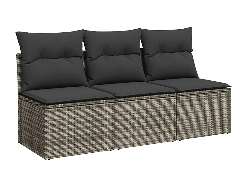 Canapé de jardin avec coussins 3 places gris résine tressée