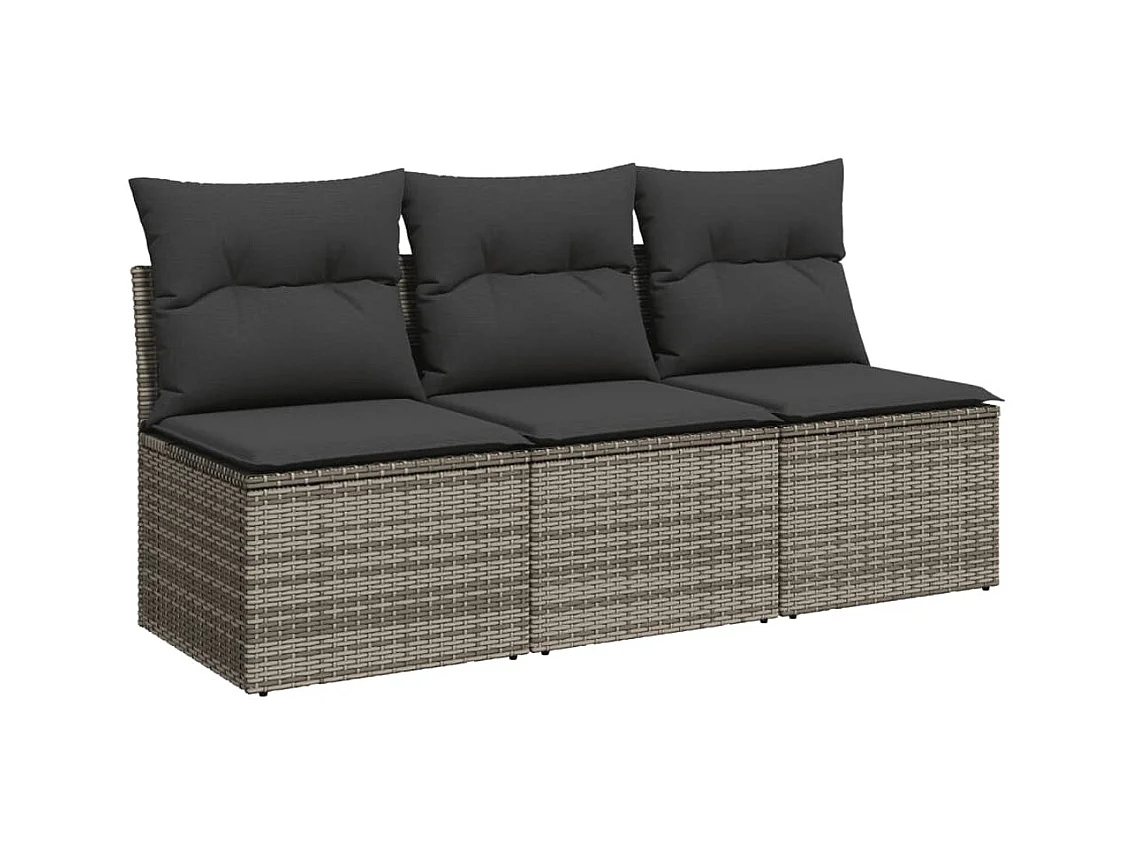 Canapé de jardin avec coussins 3 places gris résine tressée
