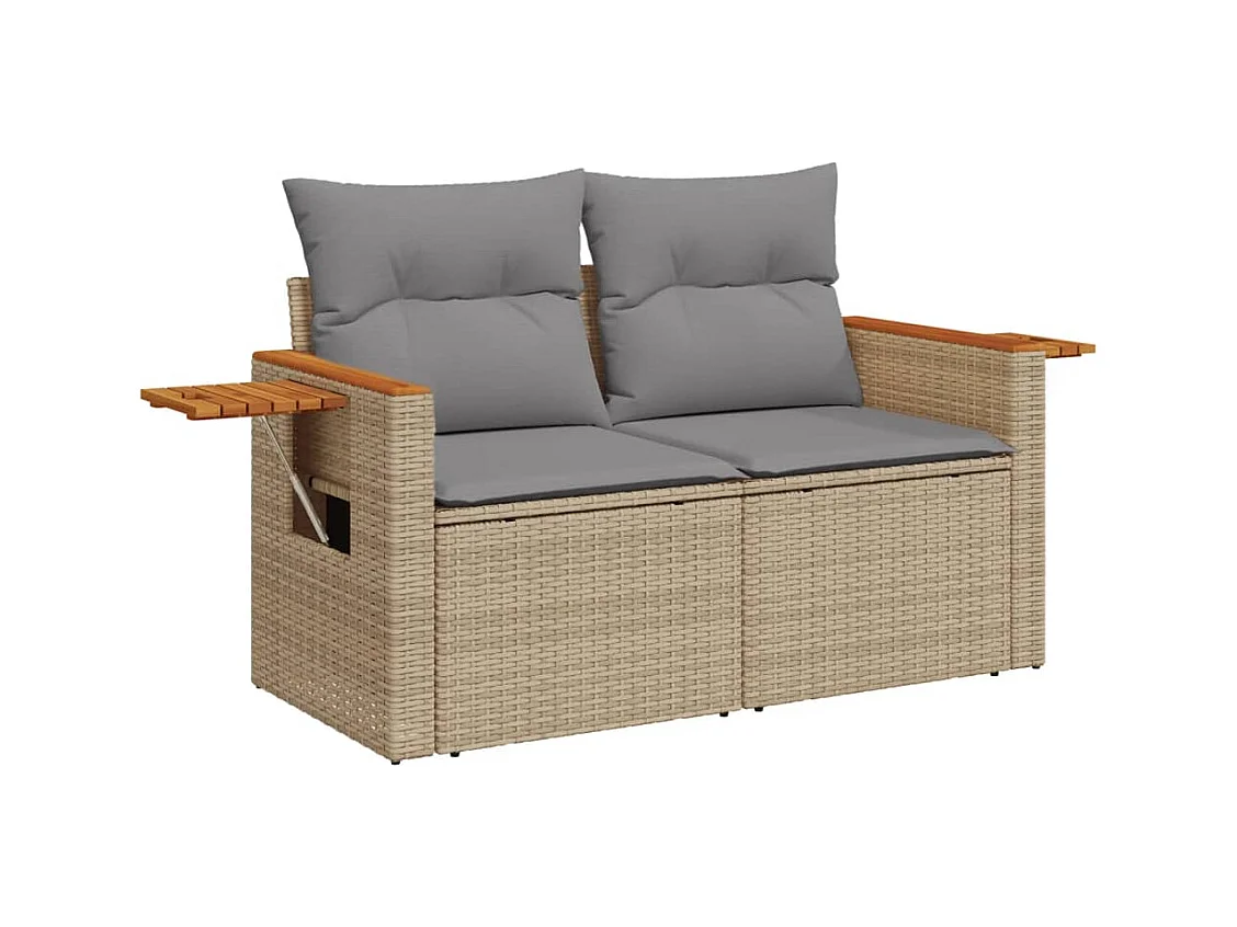Canapé de jardin avec coussins 2 places beige résine tressée
