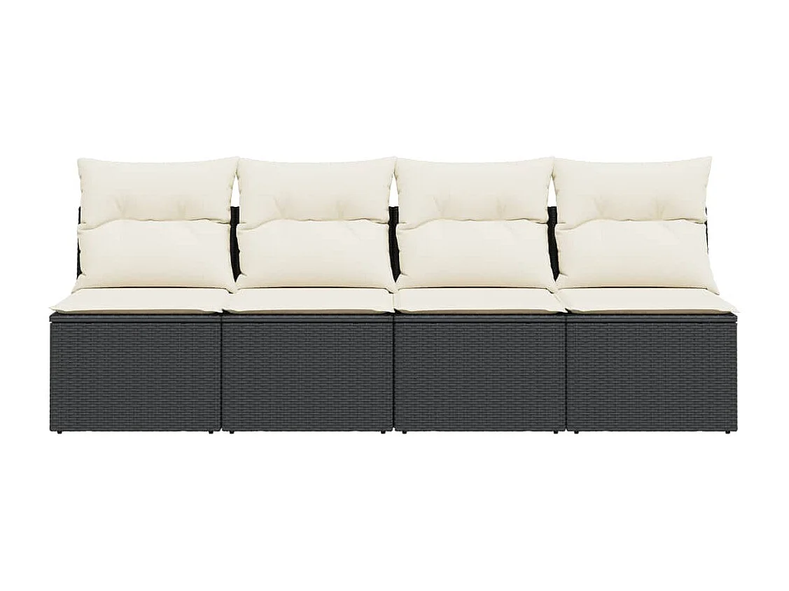 Canapé de jardin avec coussins 4 places noir résine tressée