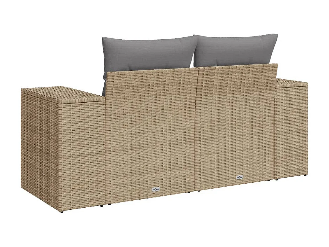 Canapé de jardin avec coussins 2 places beige résine tressée