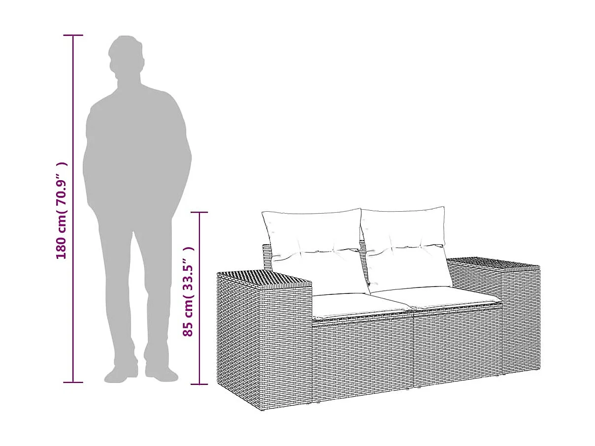 Canapé de jardin avec coussins 2 places beige résine tressée