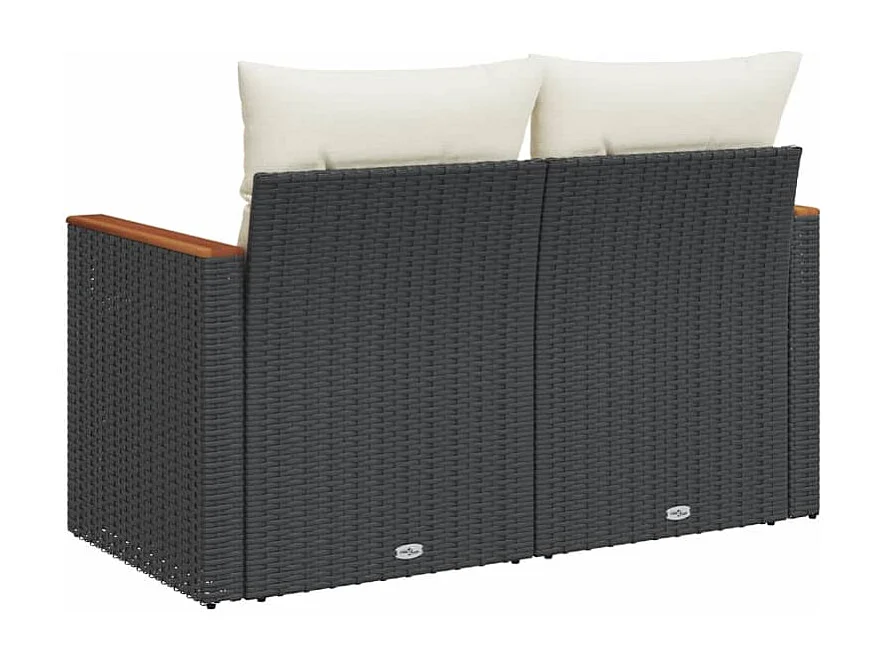 Canapé de jardin avec coussins 2 places noir résine tressée