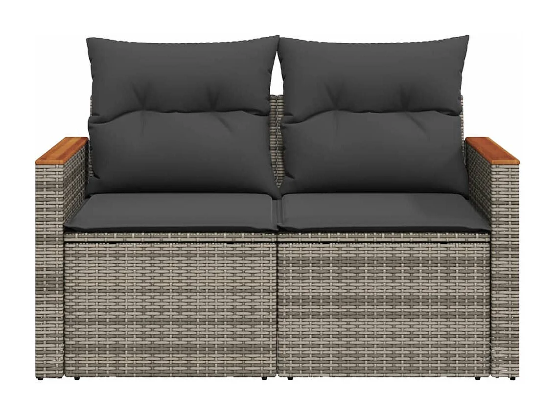 Canapé de jardin 2 places avec coussins gris résine tressée