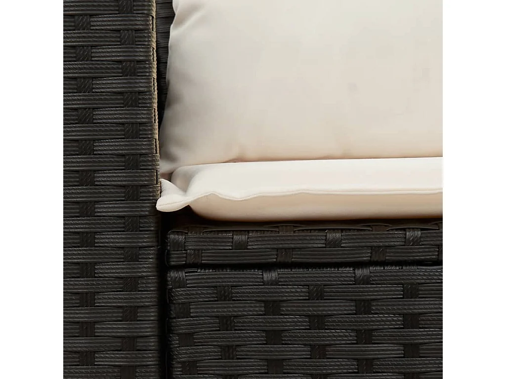 Canapé de jardin avec coussins 2 places noir résine tressée