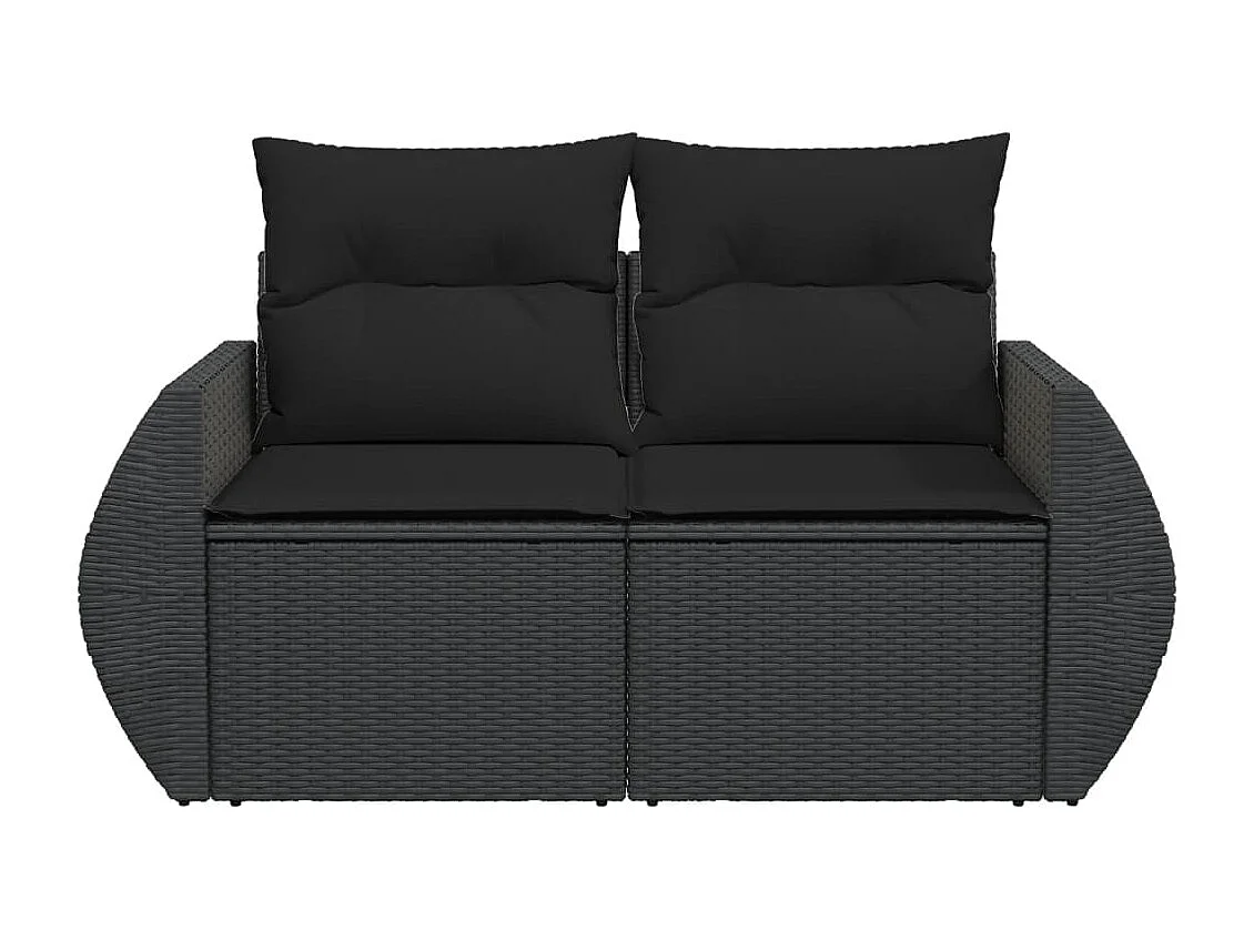 Canapé de jardin avec coussins 2 places noir résine tressée