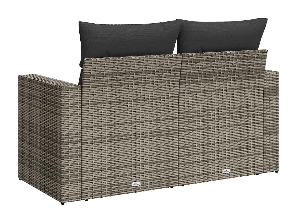 Canapé de jardin 2 places avec coussins gris résine tressée