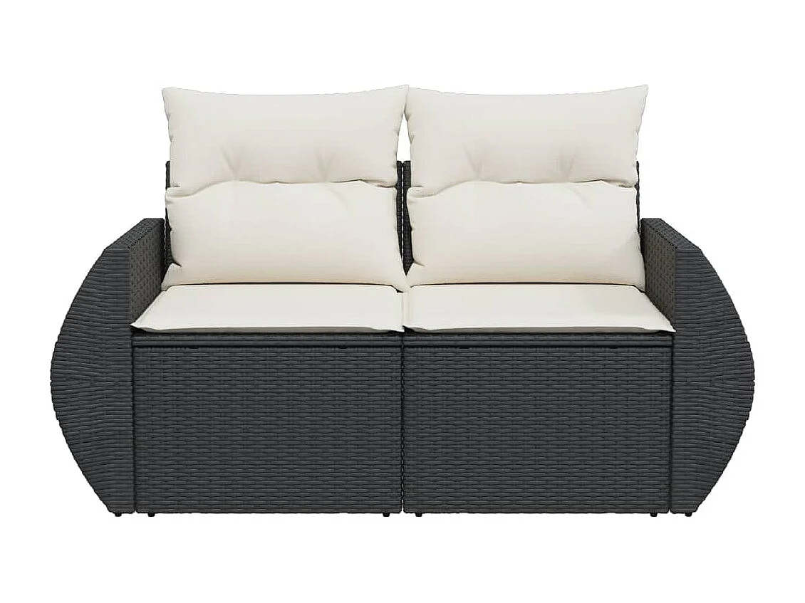 Canapé de jardin avec coussins 2 places noir résine tressée