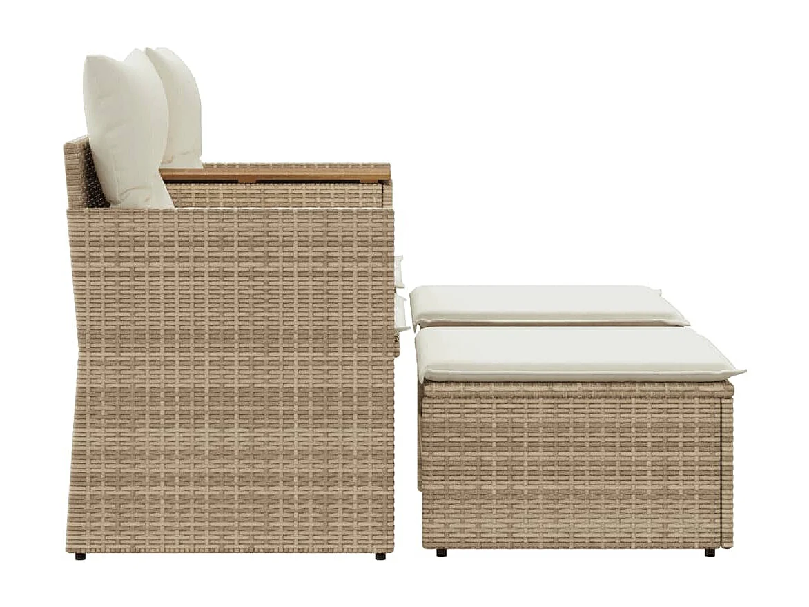 Canapé de jardin 2 places avec tabourets beige résine tressée